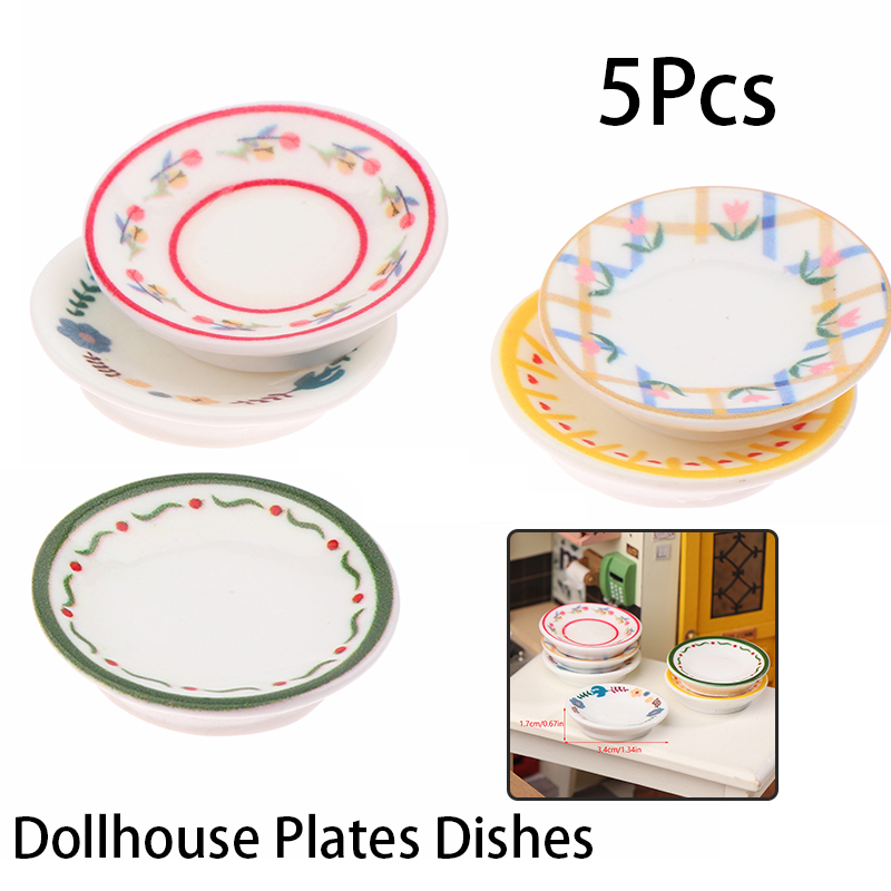 5Pcs 1/12 Dollhouse Mini Plate - Kitchen Baking Storage ulasan dan harga
